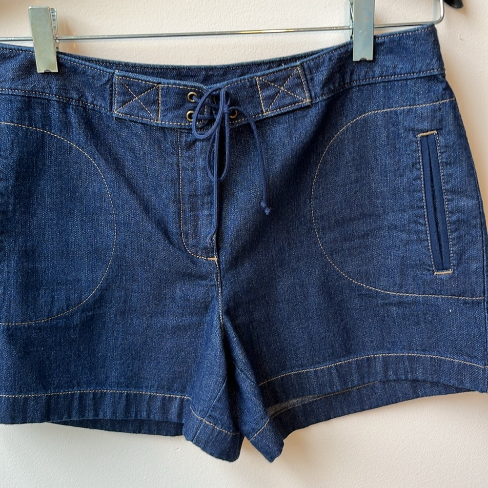 Loft Patch Pocket Tie Waist High Rise Denim Shorts in Rinse Wash Size 4